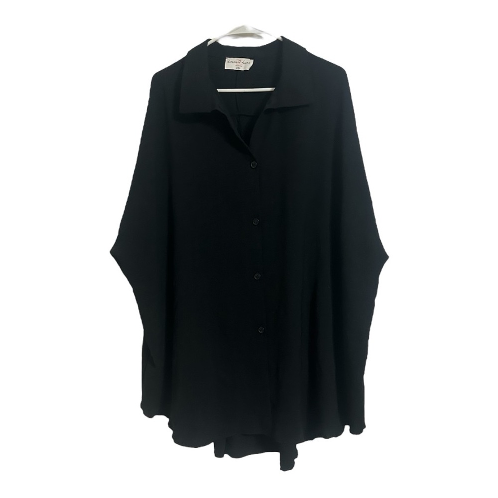 Women’s Discount Divas Boutique 3/4 Sleeve Button Down Top – Black – Size 2XL